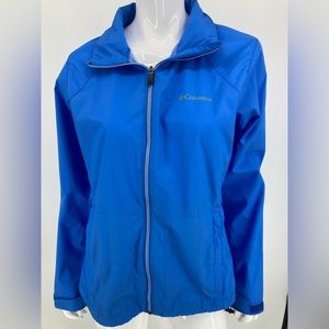 Columbia Blue Light Weight Jacket Zippered Front & Pockets Hooded Gently Used
